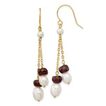 14k 6- White Rice Freshwater Cultured Pearl and 4.0GA Garnet Double Chain Dangle Earrings