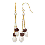 14k 6- White Rice Freshwater Cultured Pearl and 4.0GA Garnet Double Chain Dangle Earrings