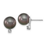 14k White Gold 9- Black Round Tahitian Saltwater Cultured Pearl and .10 Carat Diamond Post Earring