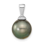 14k White Gold 10- Black Round Tahitian Saltwater Cultured Pearl Pendant