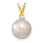 14k 9- White Round South Sea Saltwater Cultured Pearl and .05 Carat Diamond Pendant