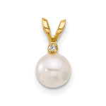 14k 5- White Round Akoya Saltwater Cultured Pearl and .01 Carat Diamond Pendant