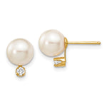 14k 7- White Round Akoya Saltwater Cultured Pearl and 1/10 Carat Diamond Post Earrings