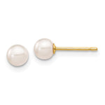 14k 4- White Round Akoya Saltwater Cultured Pearl Stud Post Earrings