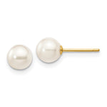 14k 5- White Round Akoya Saltwater Cultured Pearl Stud Post Earrings