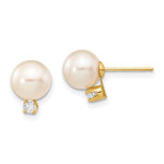 14k 7- White Round Freshwater Cultured Pearl and .10 Carat Diamond Post Earrings