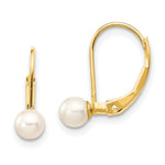 14k 4- White Round Freshwater Cultured Pearl Leverback Earrings