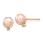 14k 5- Pink Round Freshwater Cultured Pearl and .02 Carat Diamond Post Earrings