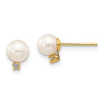 14k 5- White Round Freshwater Cultured Pearl and .02 Carat Diamond Post Earrings