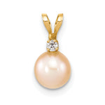 14k 6- Pink Round Freshwater Cultured Pearl and .03 Carat Diamond Pendant