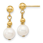 14K 7- White Semi-round Freshwater Cultured Pearl Post Dangle Earrings
