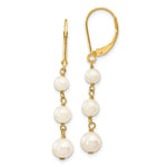 14k 4- White Semi-round Freshwater Cultured Pearl Dangle Leverback Earrings