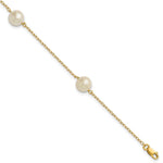 14k 7- White Near-Round Freshwater Cultured Pearl 3-Station Bracelet