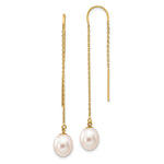 14k 7- White Rice Freshwater Cultured Pearl Dangle Threader Earrings