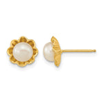 14k 5- White Button Freshwater Cultured Pearl Flower Post Earrings