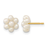 14k 2- White Button Freshwater Cultured Pearl Flower Post Earrings