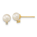 14k 5- White Round Freshwater Cultured Pearl and CZ Post Earrings