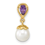 14K 7- Round White Freshwater Cultured Pearl and Pear Amethyst Chain Slide