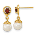 14K 6- FWC Pearl Mozambique Garnet Dangle Post Earrings