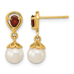 14K 6- White Round Freshwater Cultured Pearl and 3.20GA Pear Mozambique Garnet Dangle Post Earrings