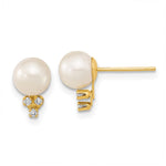 14k 6- White Round Freshwater Cultured Pearl and .06 Carat Diamond Post Earrings