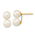 14k 6- White Round Freshwater Cultured Double Pearl Post Earrings