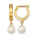 14k 6- White Round Akoya Saltwater Cultured Pearl Dangle Hinged Hoop Earrings