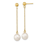 14k 7- White Round Freshwater Cultured Pearl Post Dangle Earrings