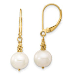 14k 8- White Near-Round Freshwater Cultured Pearl Dangle Leverback Earrings