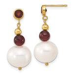 14k Garnet & 9- White Near Round FWC Pearl post Earrings