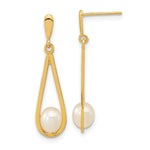 14k 5- White Rice Freshwater Cultured Pearl Post Dangle Earrings