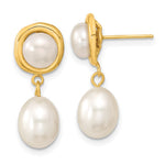 14k 5- White Button and Rice Freshwater Cultured Pearl Post Dangle Earrings