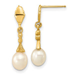 14k 5- White Teardrop Freshwater Cultured Pearl Post Dangle Earrings