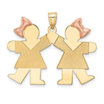 14k Two-tone Double Girl Kids Pink Bow Charm