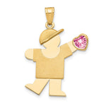 14k The Kids Boy with Pink CZ October Birthstone Engravable Kiss Charm