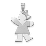 14k White Gold The Kids Medium Girl with Bow on Right Engravable Kiss Charm