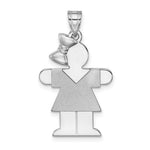 14k White Gold The Kids Medium Girl with Bow on Left Engravable Hugs Charm