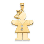 14k The Kids Medium Girl with Bow on Left AA Diamond Hugs Pendant