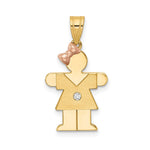 14k Two-tone The Kids Small Girl with Bow on Left AA Diamond Hugs Pendant
