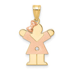 14k Two-tone The Kids Small Girl with Bow on Left AA Diamond Love Pendant