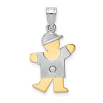 14k Two-tone The Kids Small Boy with Hat on Left AA Diamond Kiss Pendant