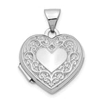 14k White Gold Scroll Pattern Heart Locket