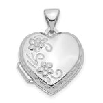 14k White Gold Polished Floral Reverses to LOVE YOU ALWAYS Script Heart Locket