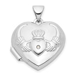 14k White Gold Diamond Claddagh with Poem on Reverse Heart Locket