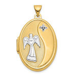 14k with White Rhodium Diamond Guardian Angel with Poem on Reverse Oval Family Locket