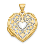 14k with White Rhodium Celtic Knot with Heart of Gold Poem on Reverse Heart Locket