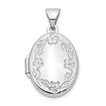 14k White Gold Oval Leaf Floral Hand Engraved Locket
