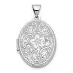 14k White Gold Floral Swirl Design Oval Locket