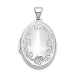14k White Gold Oval Leaf Floral Scroll Border H/Eng Locket