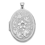 14k White Gold Reversible Floral Swirl Design Oval Locket